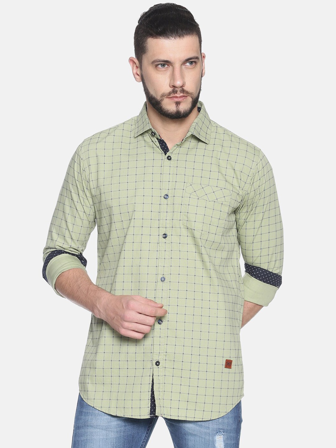 

Campus Sutra Men Sea Green Classic Regular Fit Checked Casual Shirt