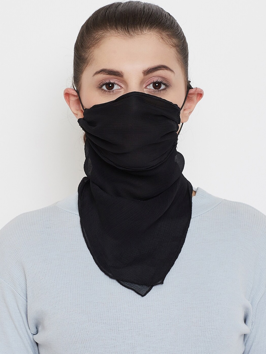 

CHROME & CORAL Women Single Black Solid 2-Ply Reusable Scarf Style Fashion Mask