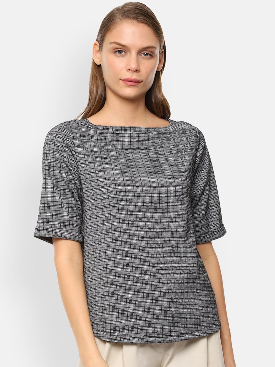 

Van Heusen Woman Women Grey Checked Top