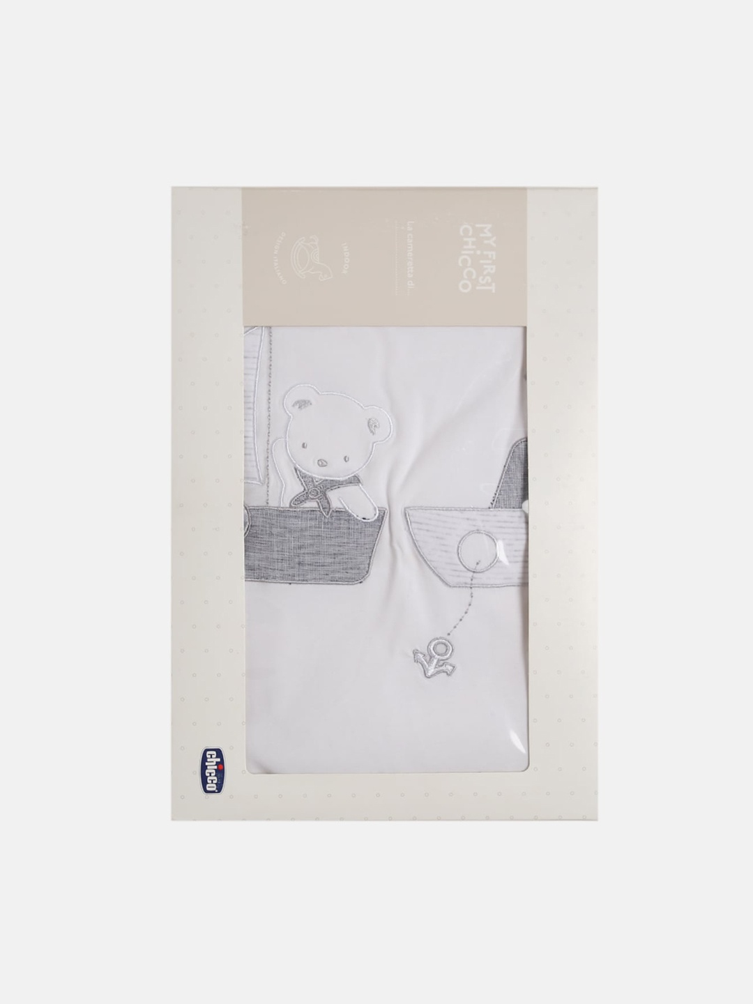 

Chicco Kids White & Grey Embroidered Pram Blanket With a Removable Cover