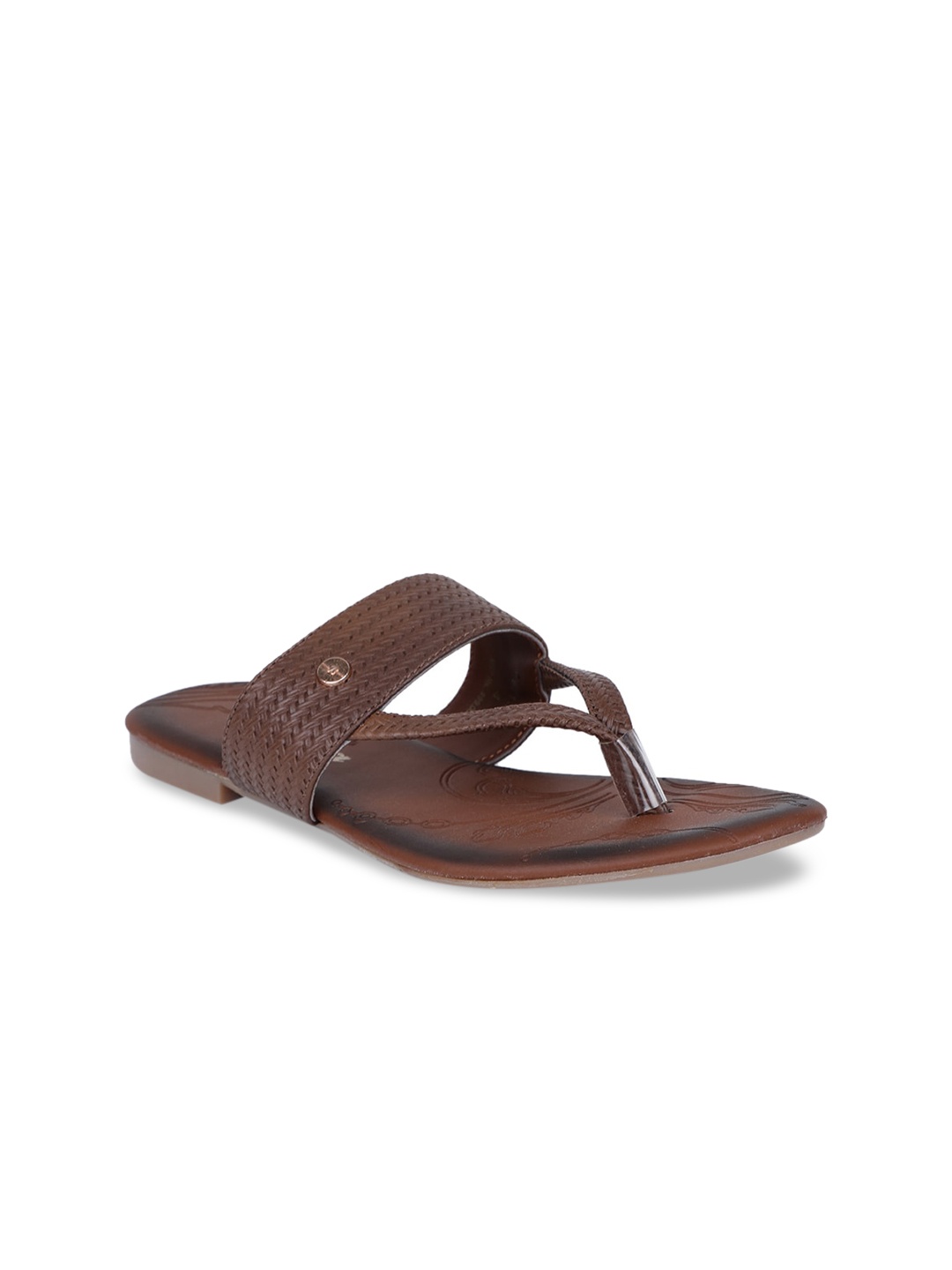 

Bata Women Brown Woven Design PU Open Toe Flats