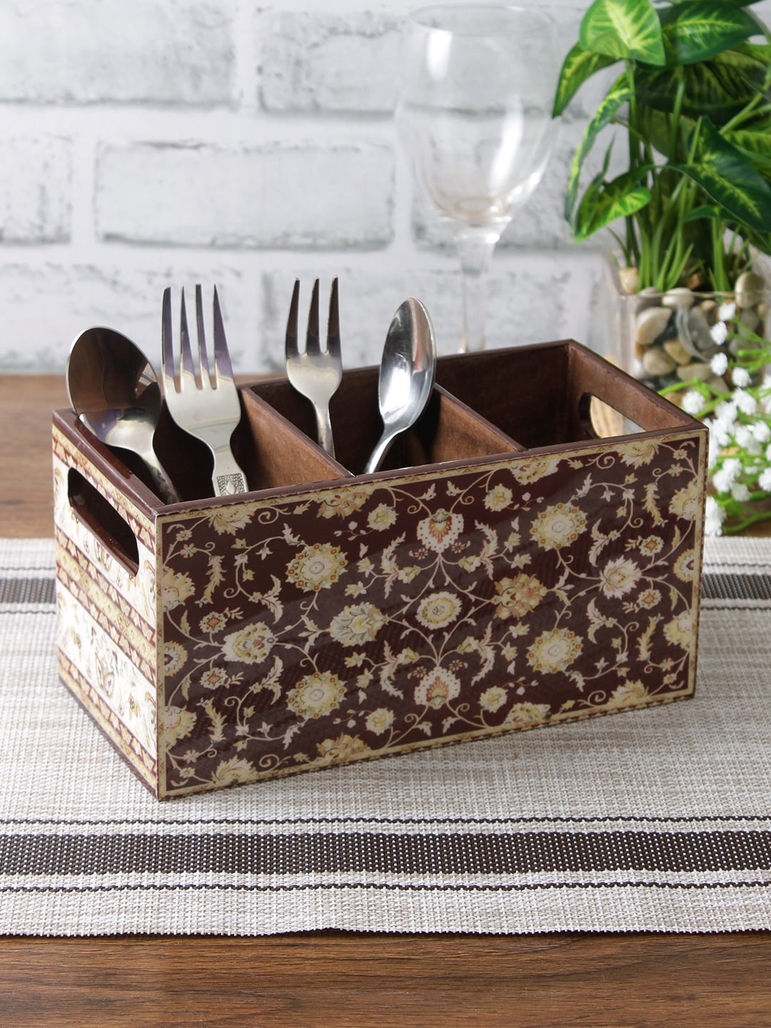 

eyda Brown & Off-White Digital Printed MDF Cutlery Holder