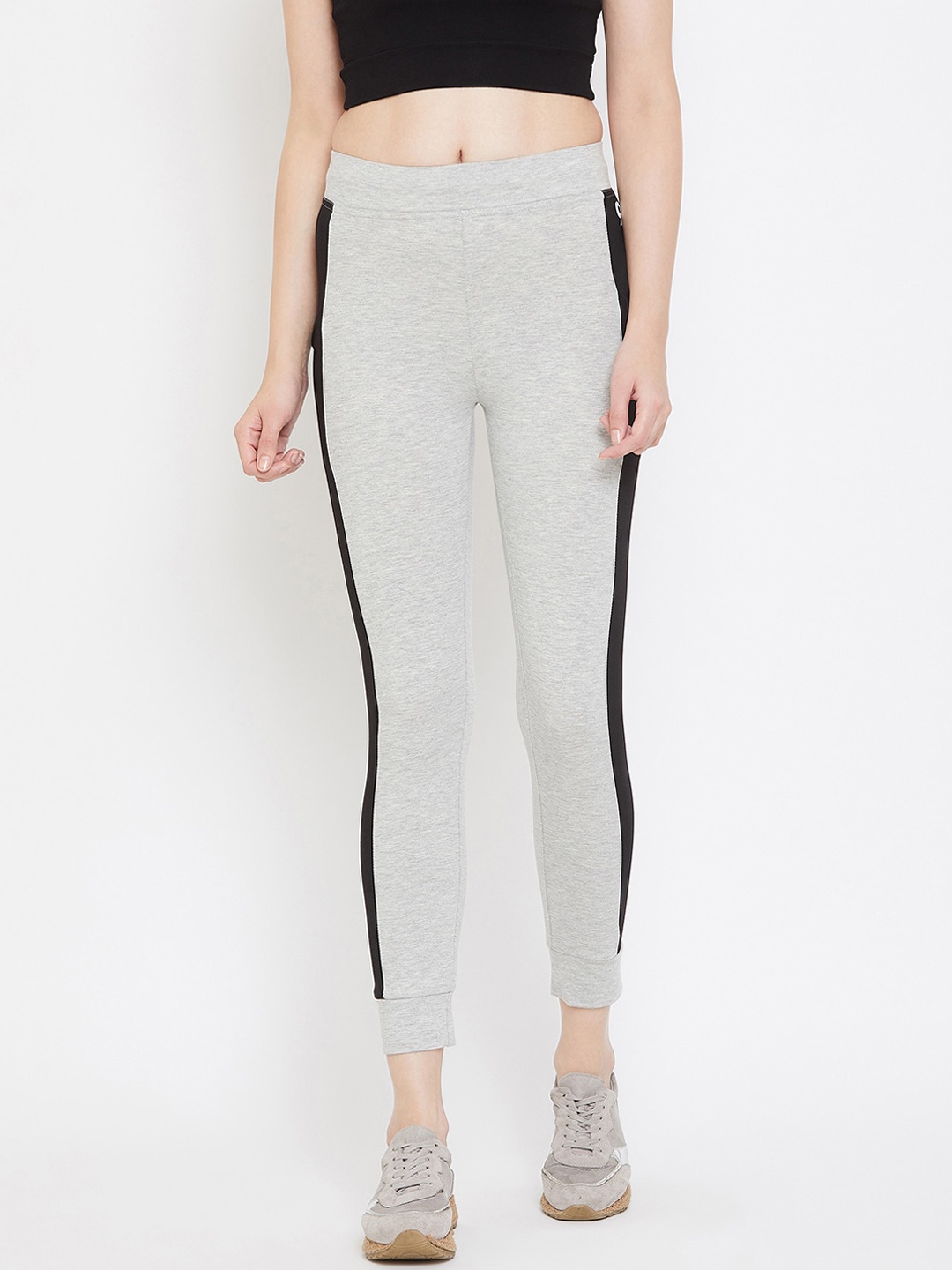 

C9 AIRWEAR Women Grey Melange & Black Side Panelled Slim Fit Joggers