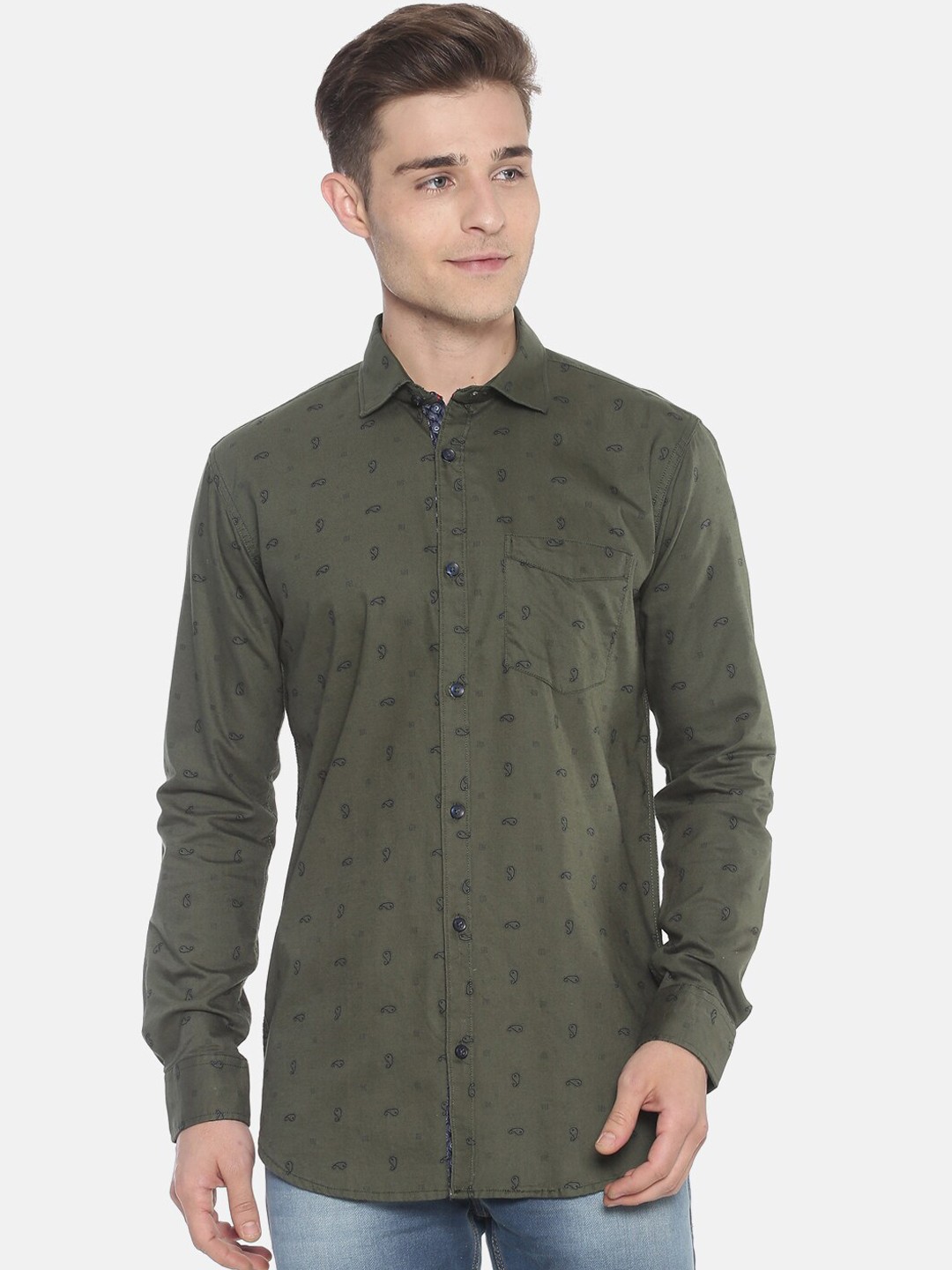 

Campus Sutra Men Olive Green Classic Regular Fit Printed Casual Shirt