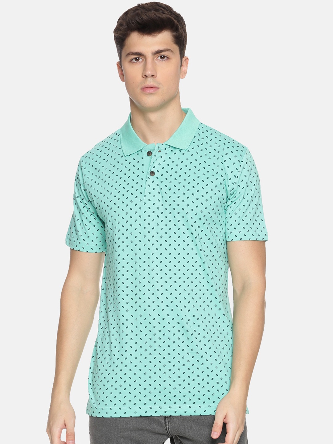 

Kryptic Men Sea Green Printed Polo Collar T-shirt