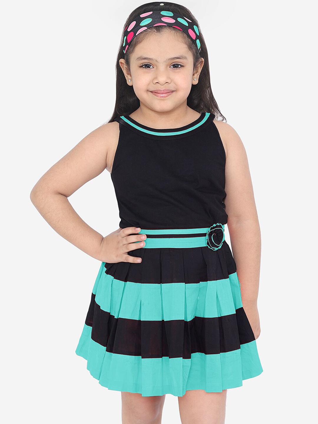 

Naughty Ninos Girls Black Striped Fit and Flare Dress