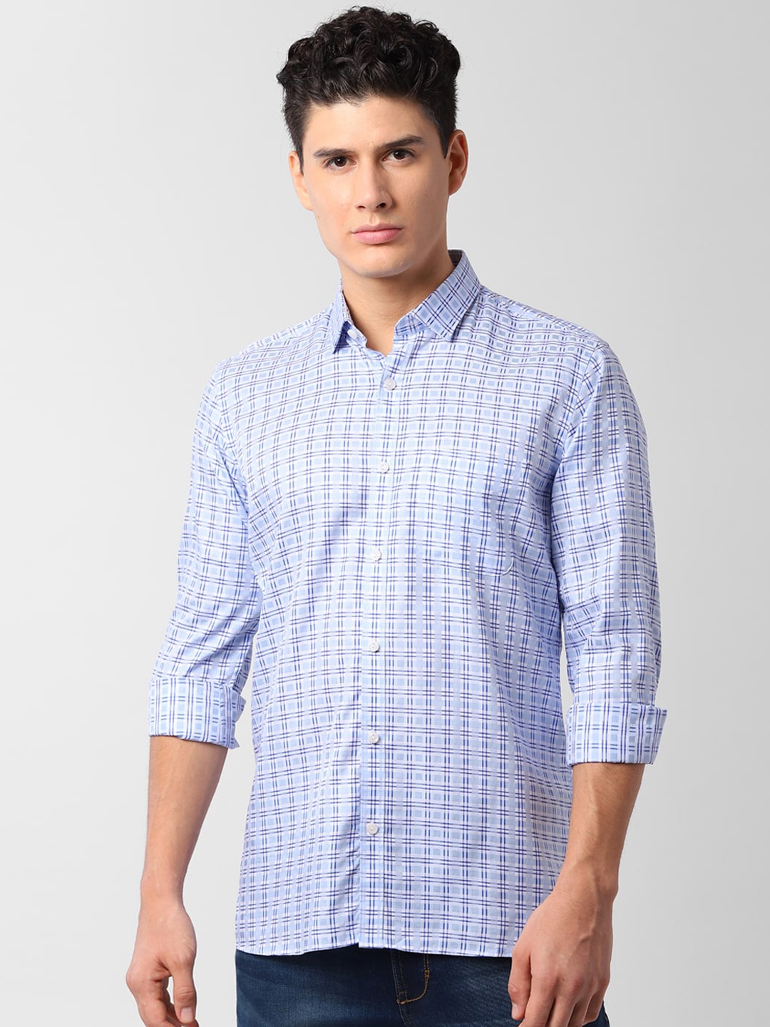 

Peter England Elite Men Blue Regular Fit Checked Casual Shirt