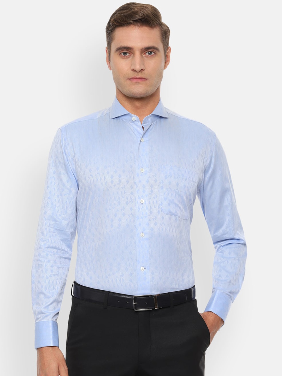 Luxure by Louis Philippe Men Blue Printed Formal Shirt