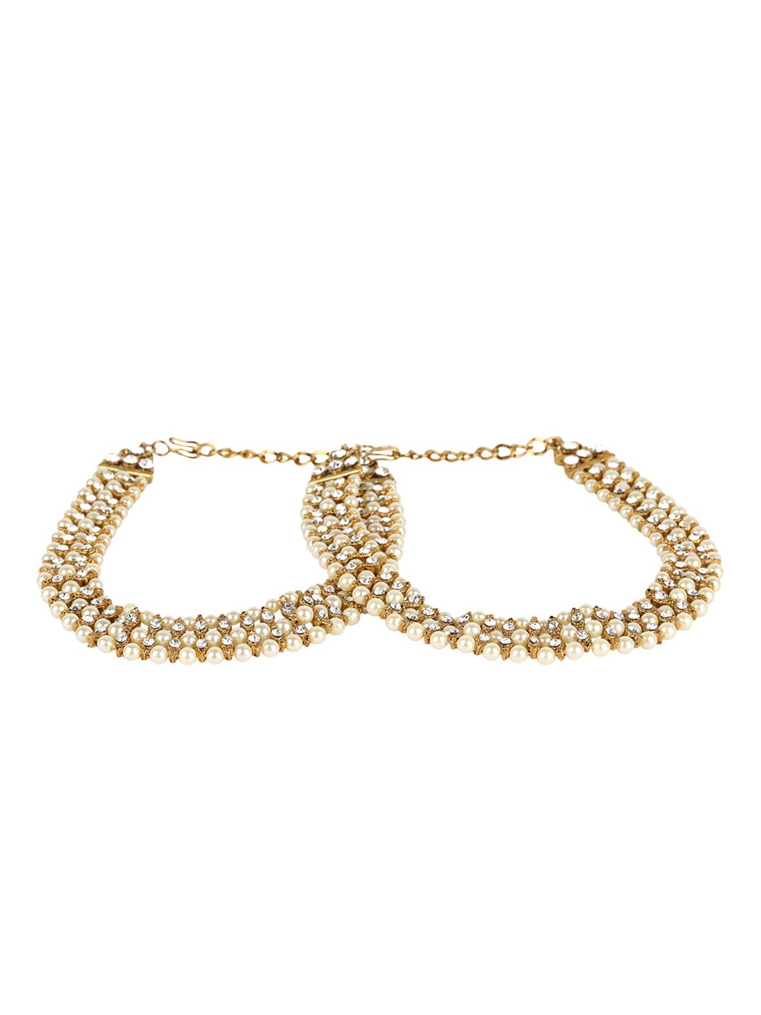 

ANIKAS CREATION Set of 2 Gold-Plated White Kundan-Studded Beaded Vilandi Anklets