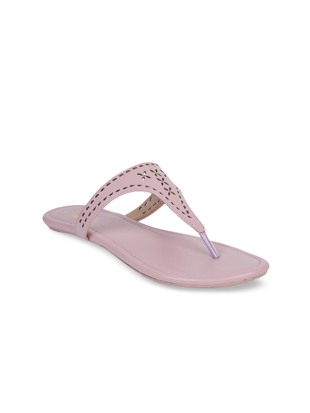 

Shezone Women Peach-Coloured Textured T-Strap Flats