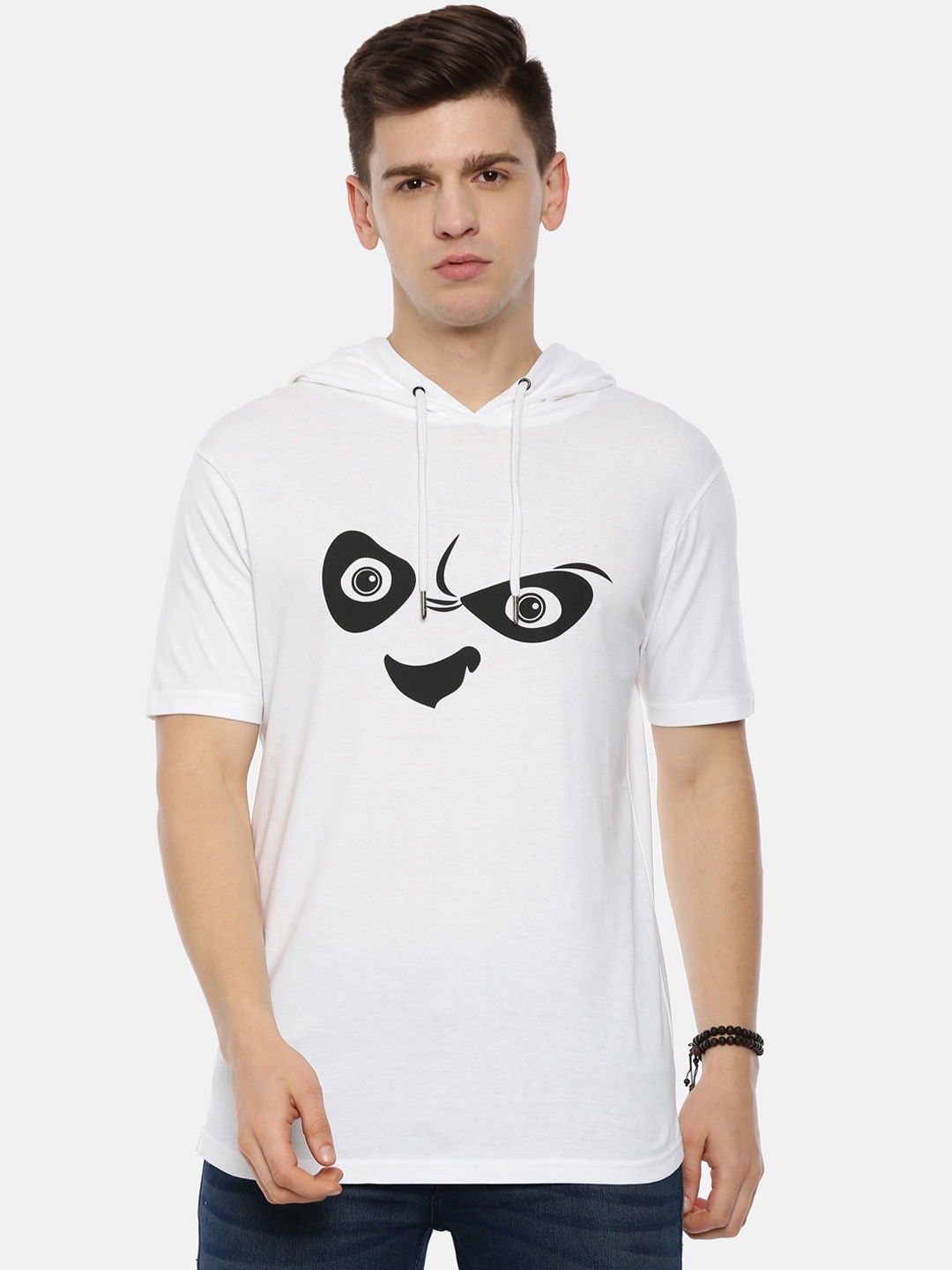 

Bushirt Men White Solid Hood T-shirt