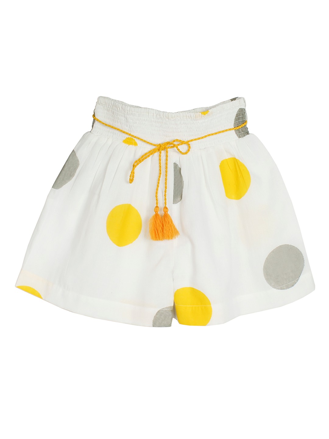 

My Little Lambs Girls Off-White & Yellow Printed Loose Fit Hot Pants