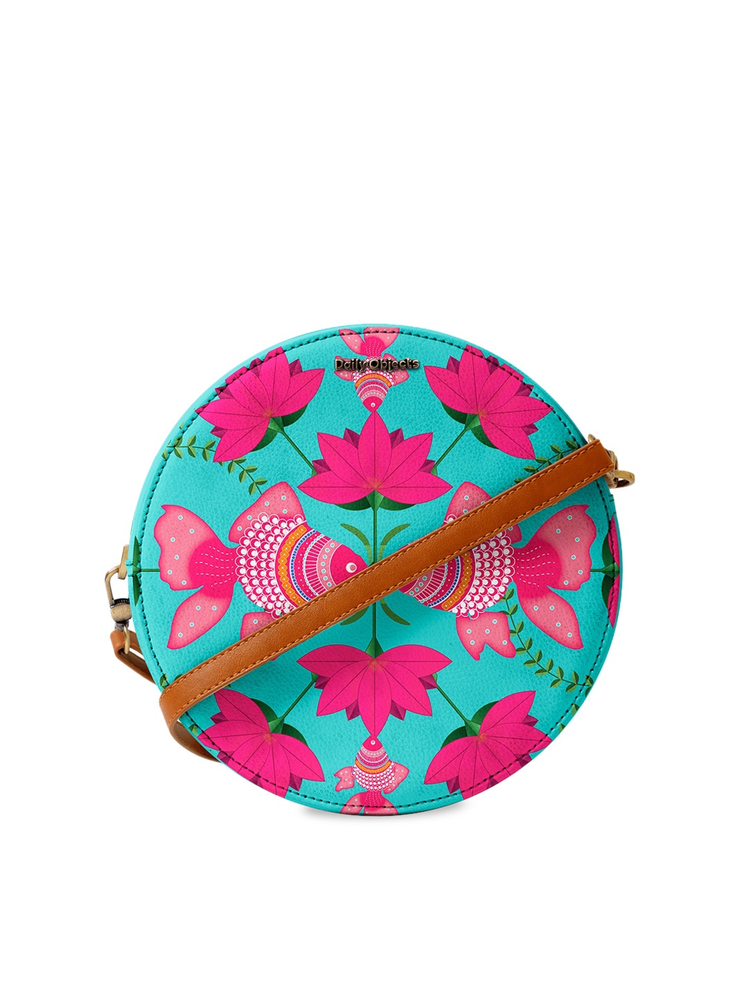 

DailyObjects Teal Green & Pink Kissy Fishy Printed Sling Bag