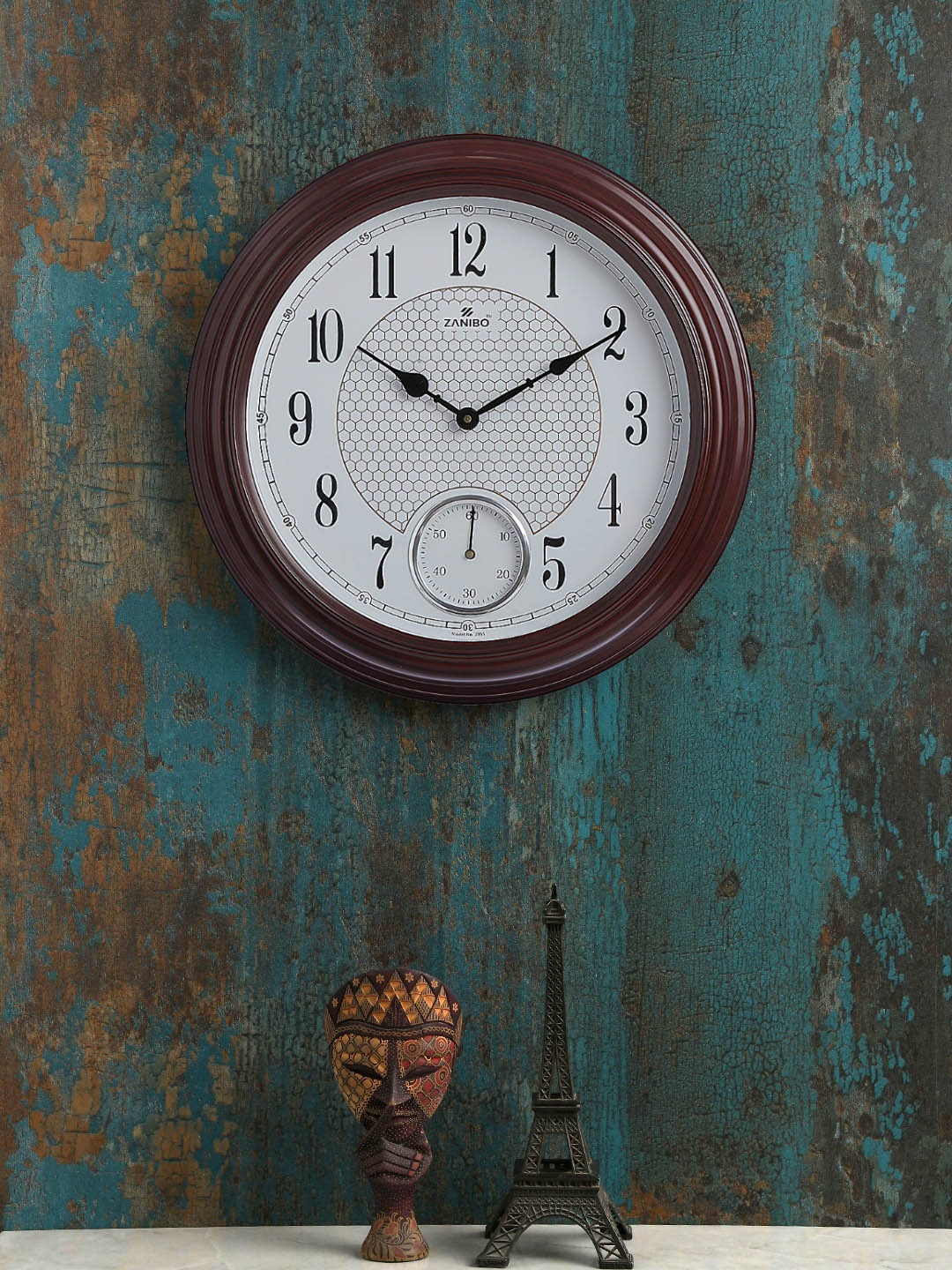 

ZANIBO Coffee Brown Round Solid 40 x 40 cm Analogue Wall Clock