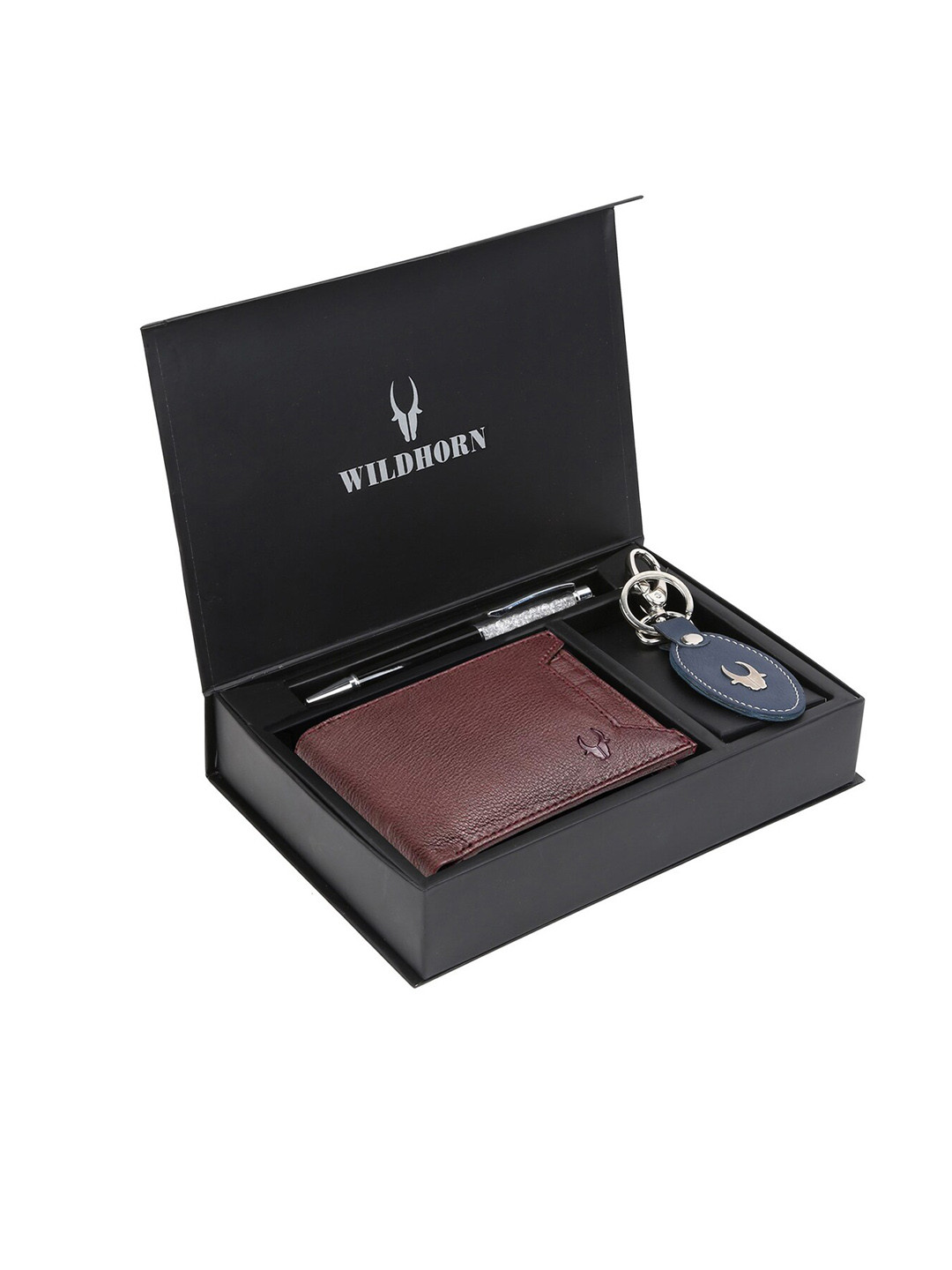 

WildHorn Men Brown & Blue RFID Protected Genuine Leather Wallet & Pen Accessory Gift Set
