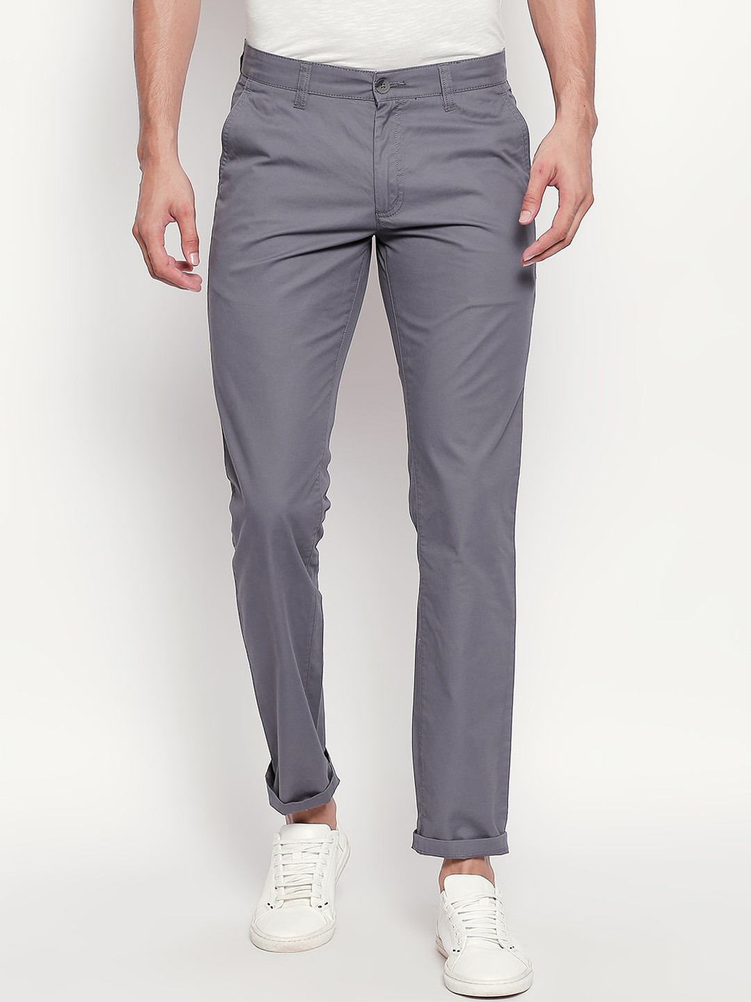 

BYFORD by Pantaloons Men Charcoal Slim Fit Solid Regular Trousers