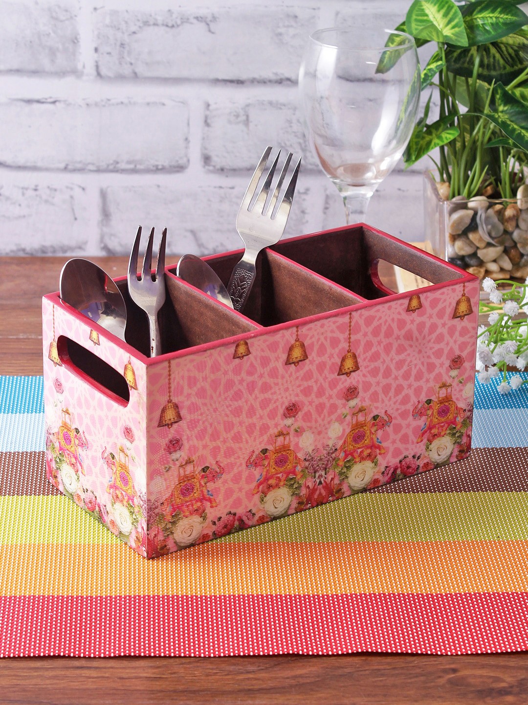

eyda Pink & Yellow Digital Printed MDF Cutlery Holder