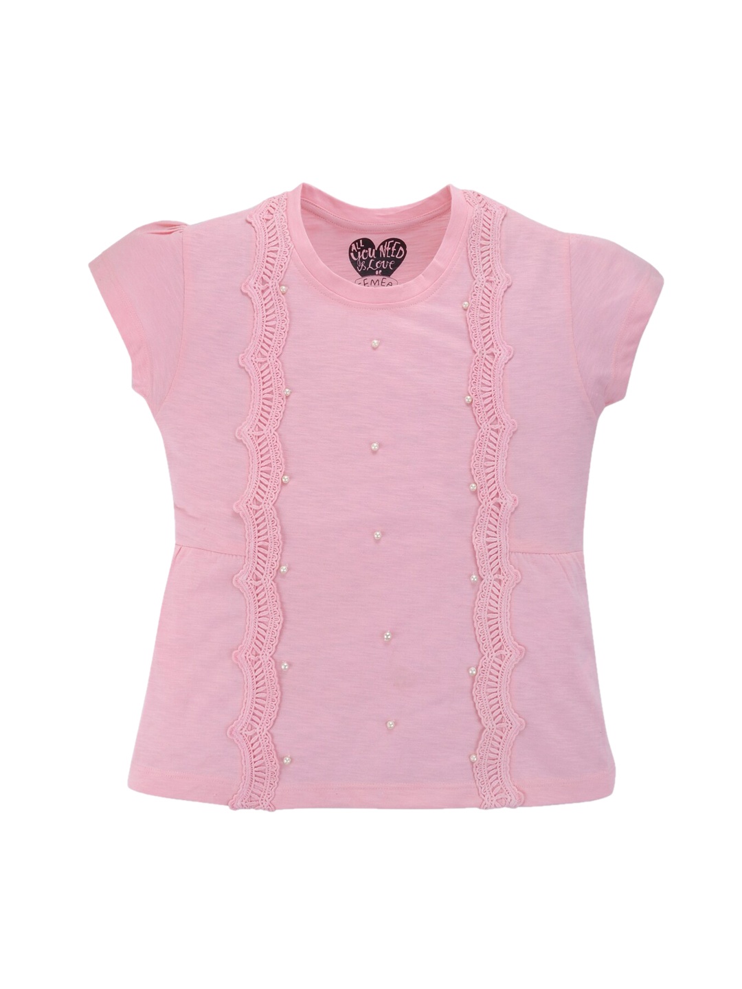 

FEMEA Girls Pink Embroidered Pure Cotton Top