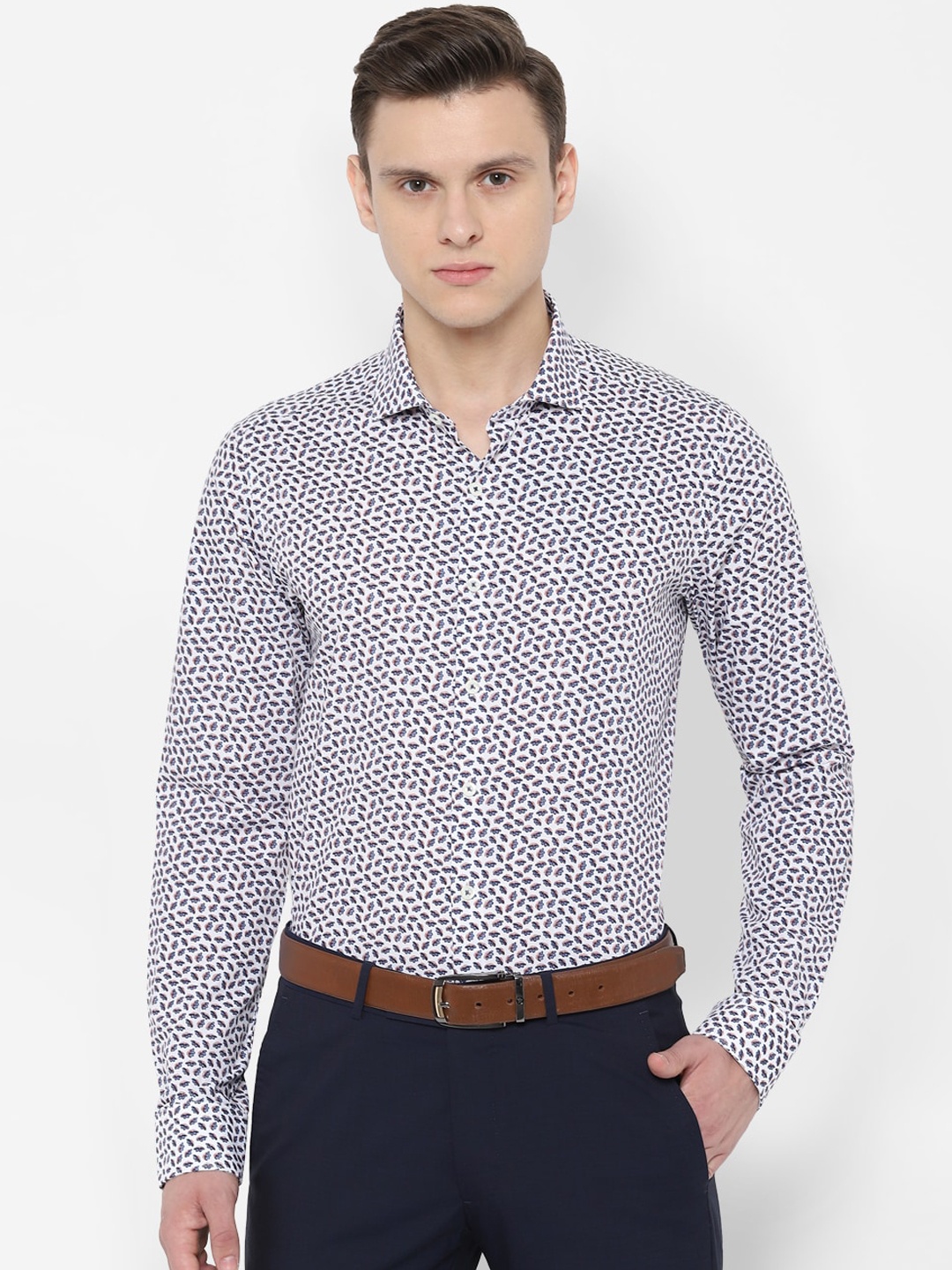 

SIMON CARTER LONDON Men White & Blue Slim Fit Printed Formal Shirt