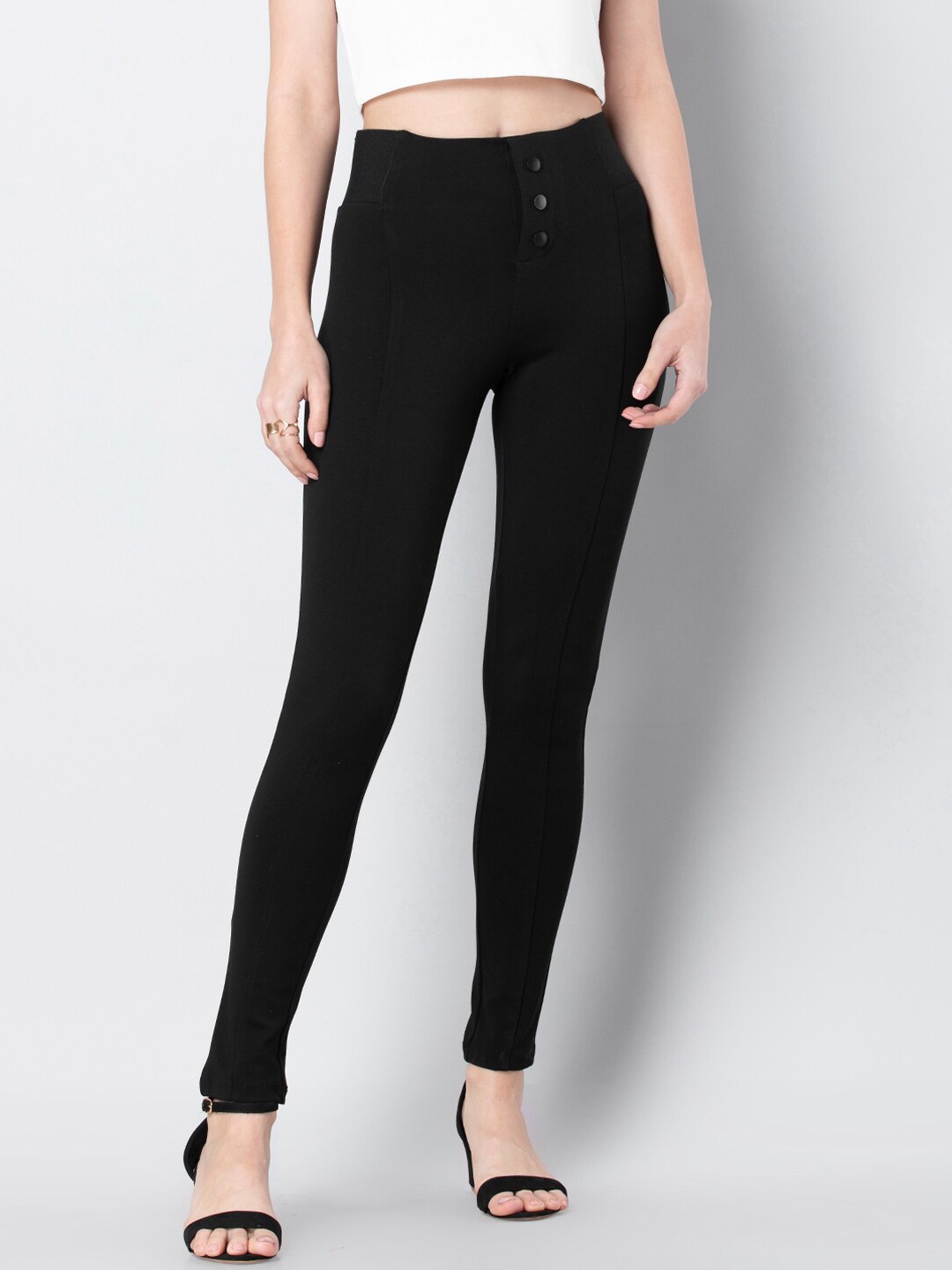 

FabAlley Women Black Solid Skinny-Fit Treggings