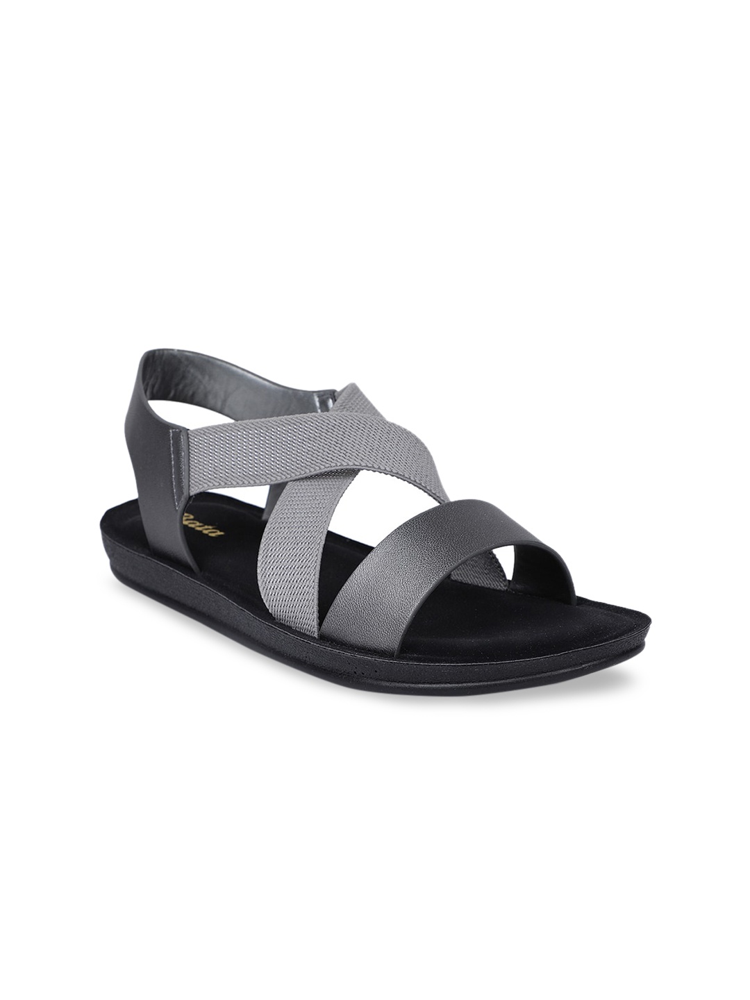 

Bata Women Grey Solid PU Open Toe Flats
