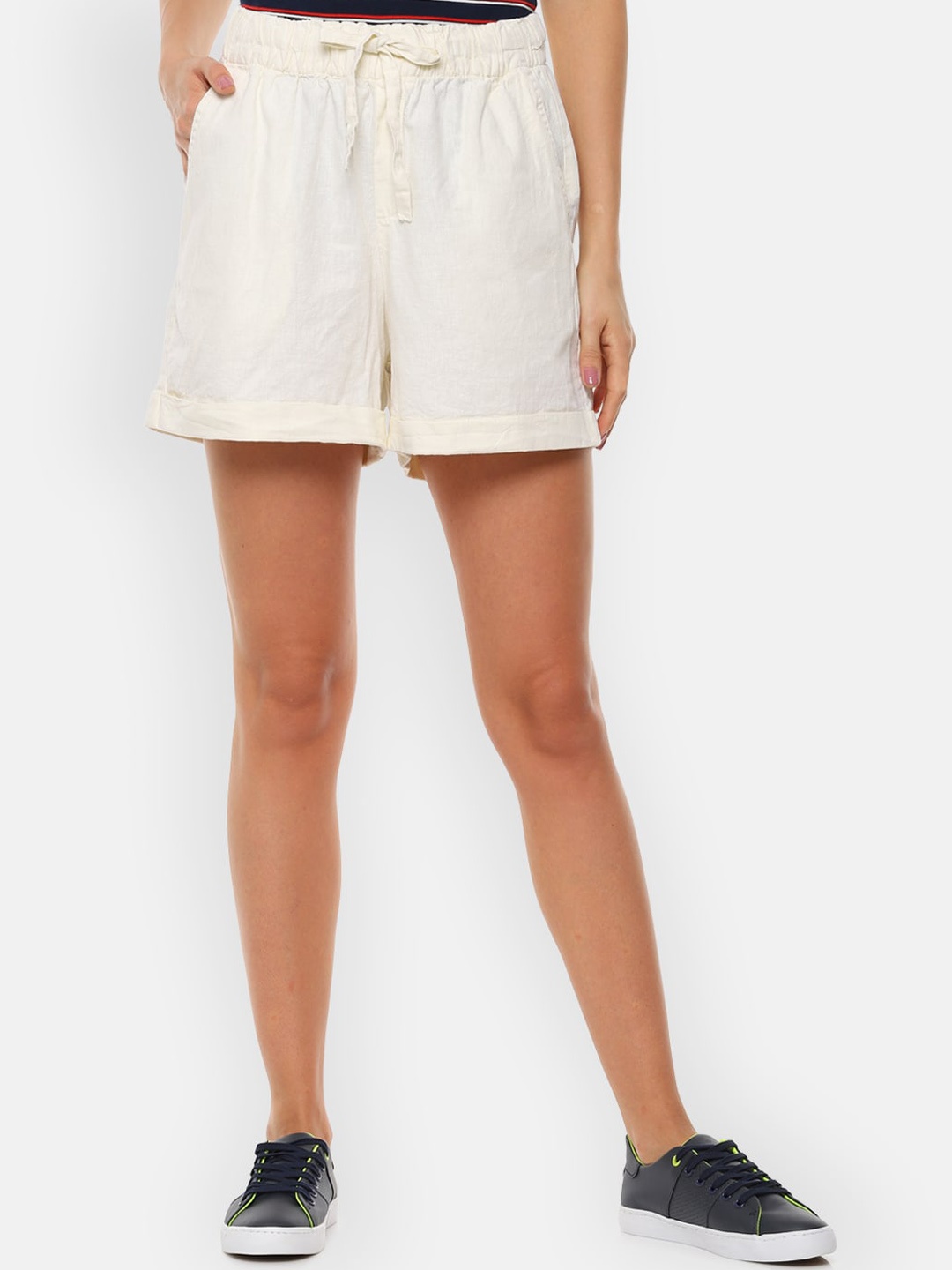 

Van Heusen Woman Women Off-White Solid Regular Fit Regular Shorts