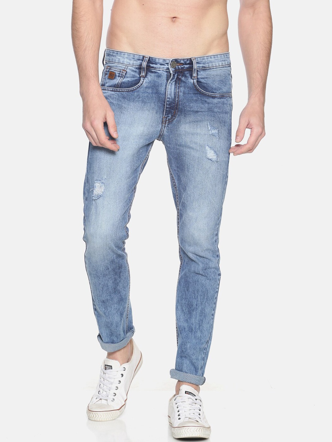 

Campus Sutra Men Blue Slim Fit Mid-Rise Low Distress Jeans