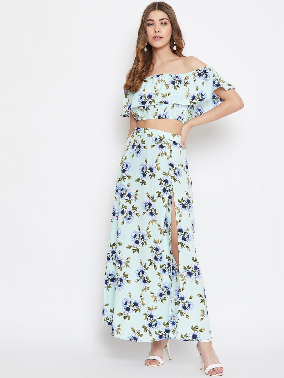 

Berrylush Women Green Floral Printed Co-ordinate Sets Dress