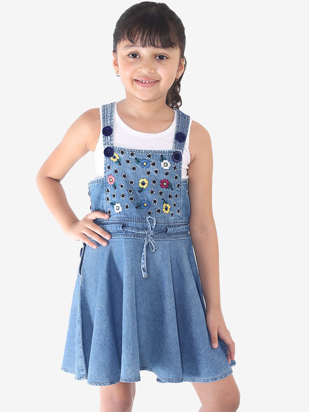

Naughty Ninos Girls Blue Embroidered Pinafore Dress