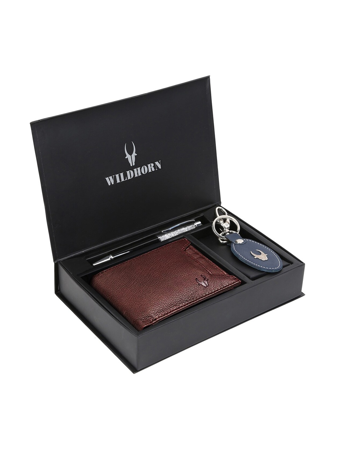 

WildHorn Men Brown & Blue RFID Protected Genuine Leather Wallet & Pen Accessory Gift Set