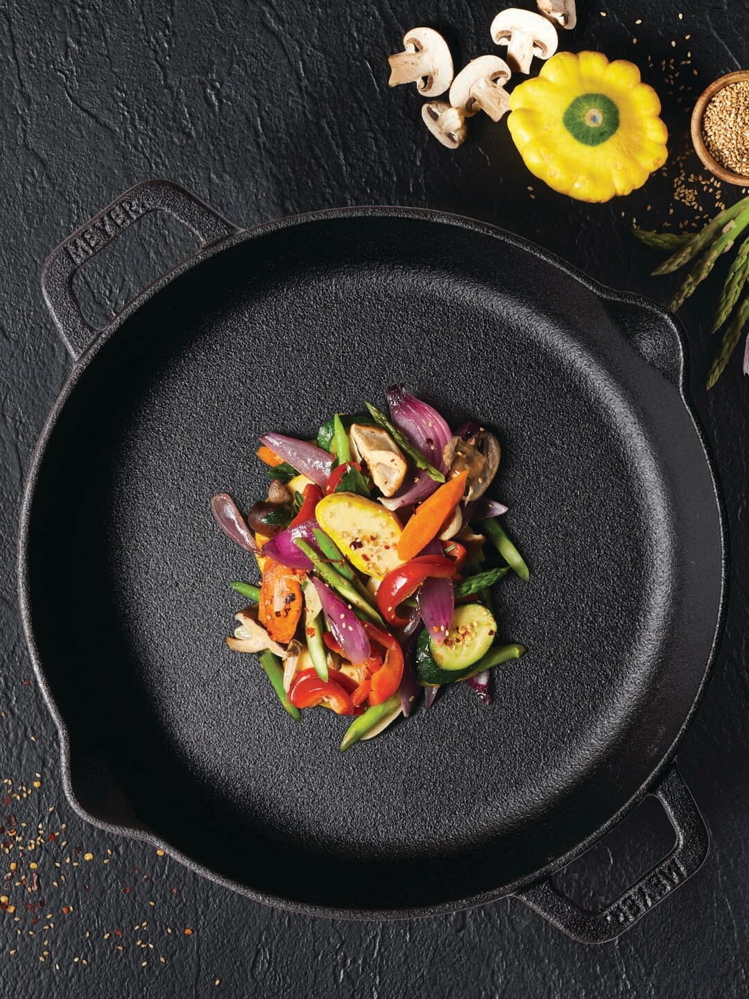 

MEYER Black Pre Seasoned Cast Iron Skillet With 2 Side Handles