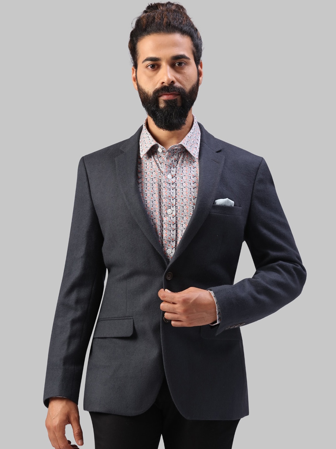 Raymond Men Slim-Fit Single-Breasted Wool Formal Blazer, Grey