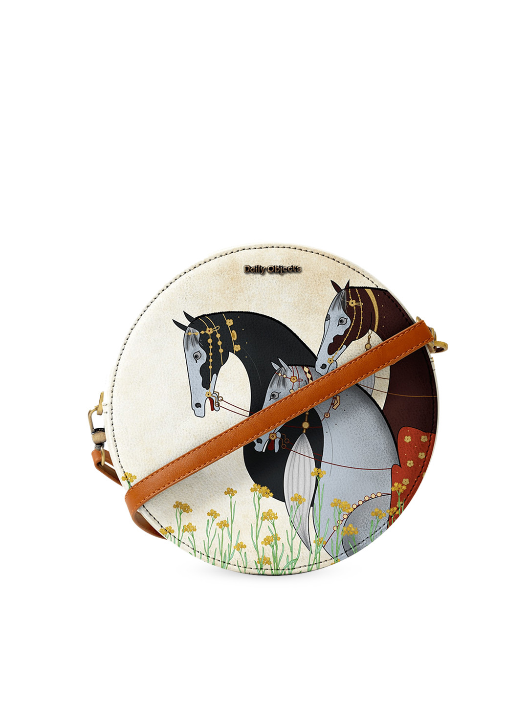 

DailyObjects Off White & Blue Three Horsies Printed Sling Bag