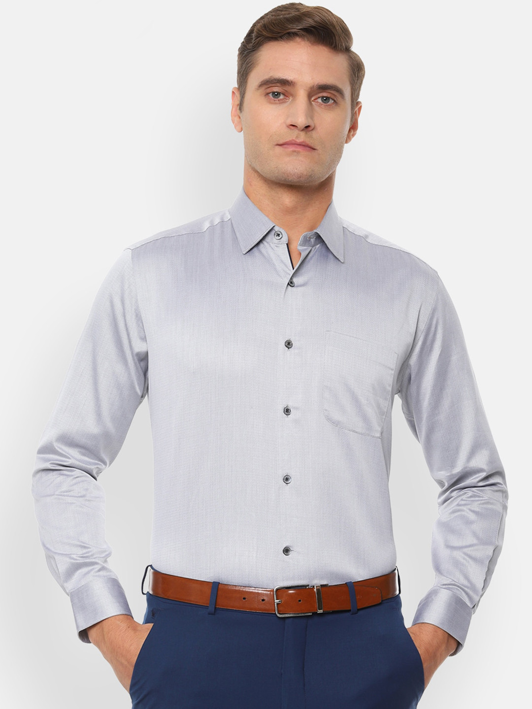 

Luxure by Louis Philippe Men Grey Regular Fit Self Design Formal Shirt