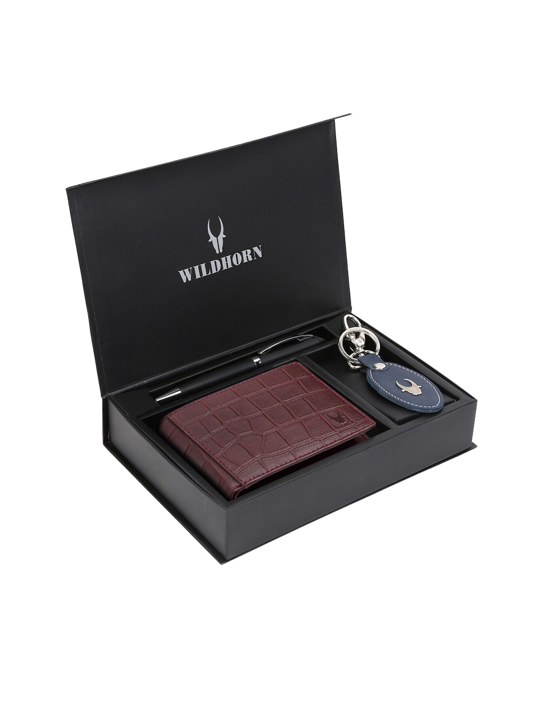 

WildHorn Men Brown & Blue RFID Protected Genuine Leather Accessory Gift Set