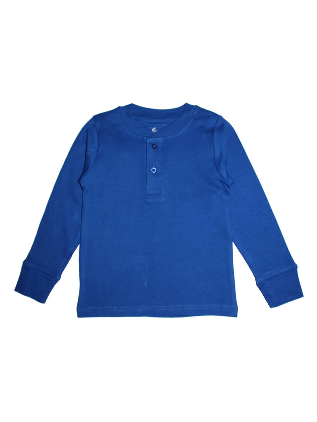 

KiddoPanti Unisex Kids Blue Solid Henley Neck Pure Cotton T-shirt