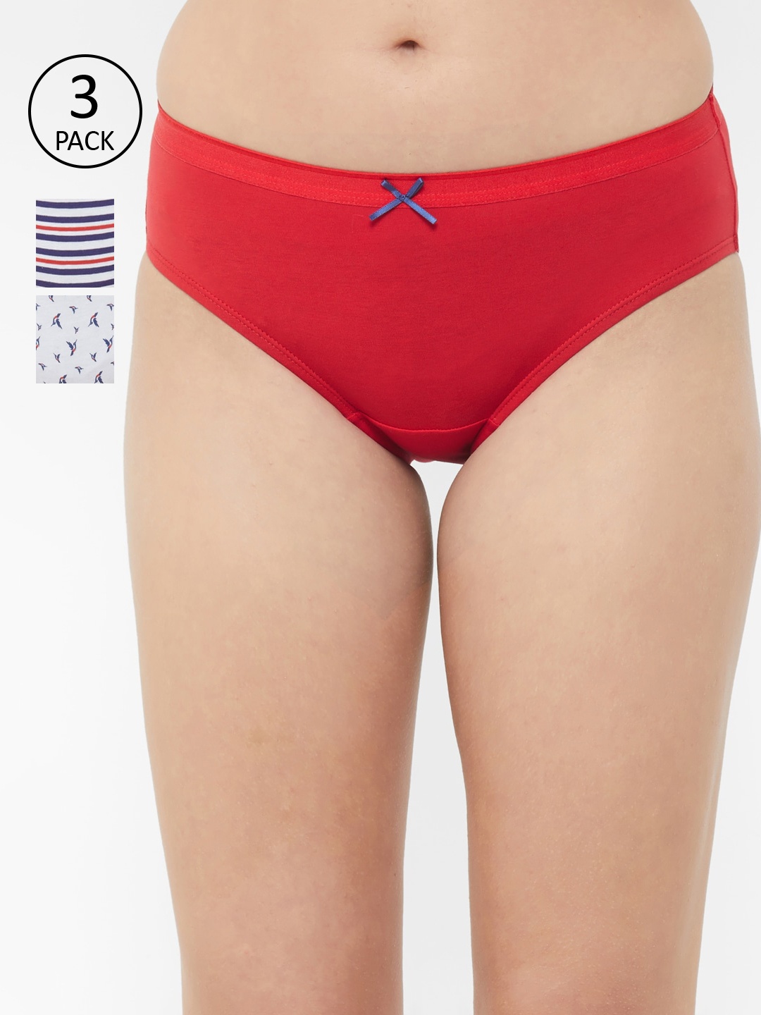 

Soie Women Pack of 3 High Rise Full Coverage Cotton Stretch Hipster Briefs 3FCB-17PACK 1, Red