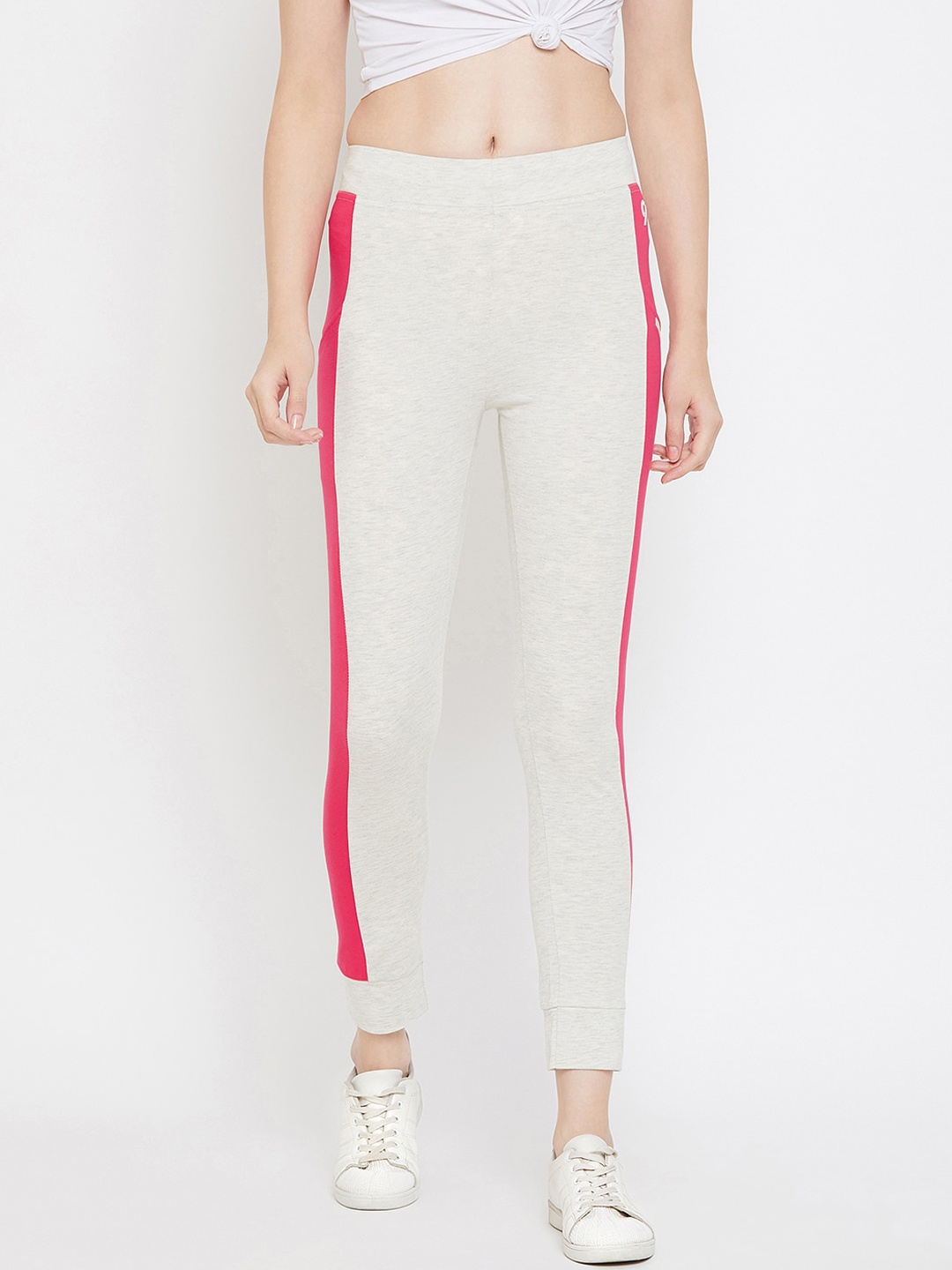 

C9 AIRWEAR Women Grey Melange & Pink Side Panelled Slim-Fit Joggers