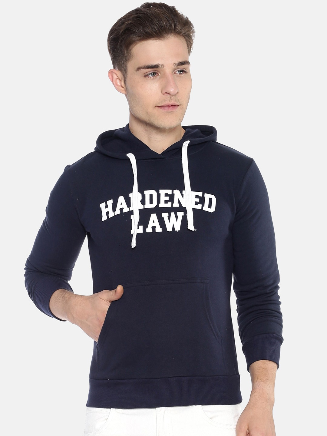 

Campus Sutra Men Blue Printed Hooded Sweatshirt