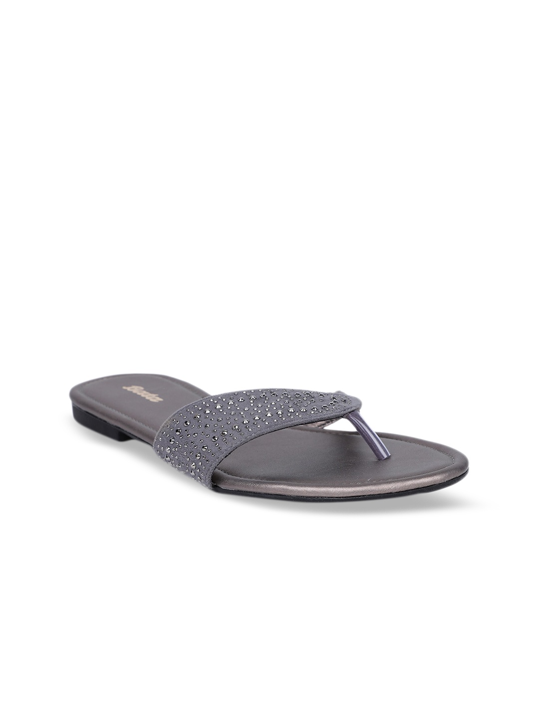 Bata Women Grey Embellished PU Open Toe Flats