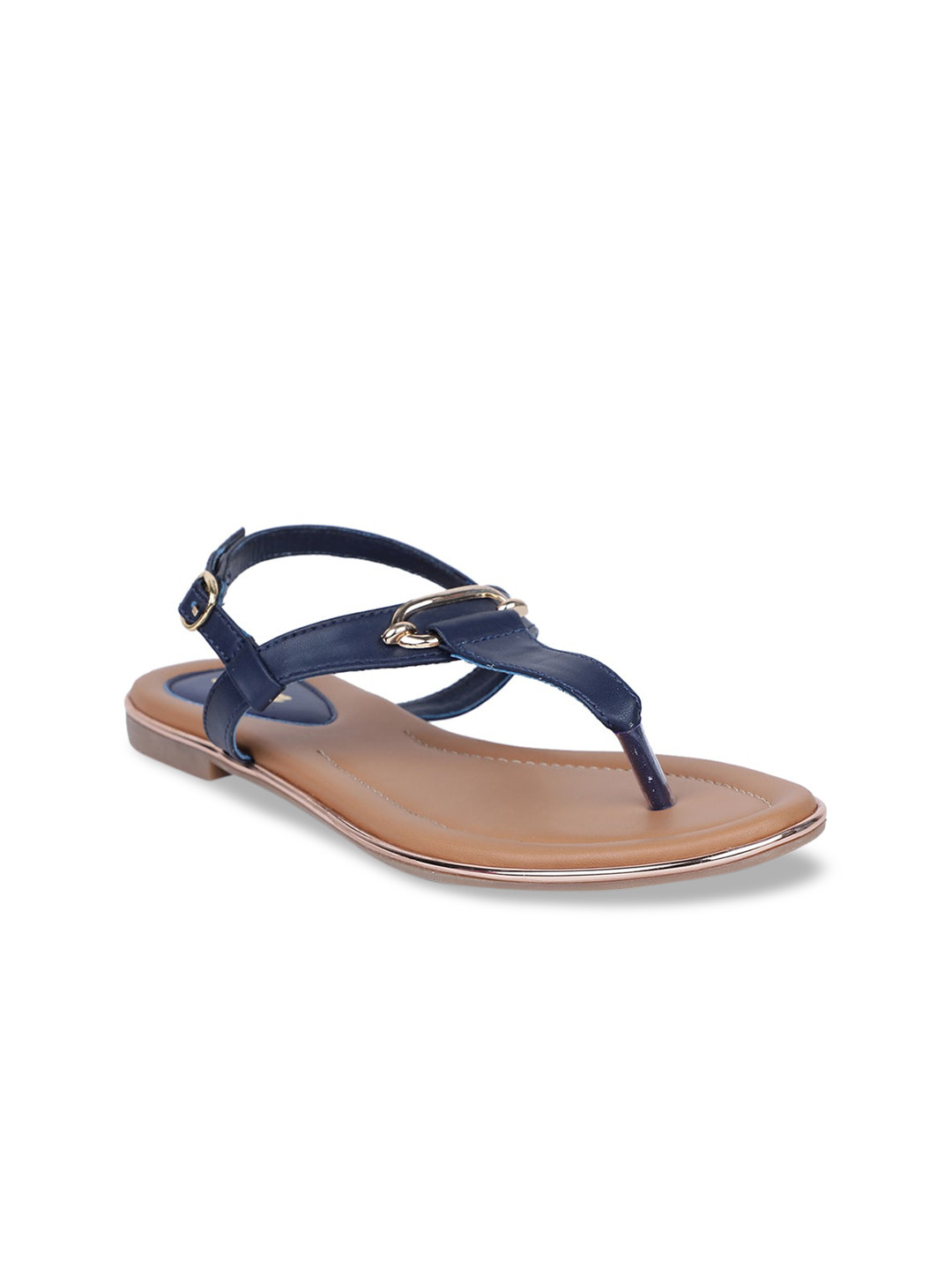 

Bata Women Navy Blue Solid PU T-Strap Flats