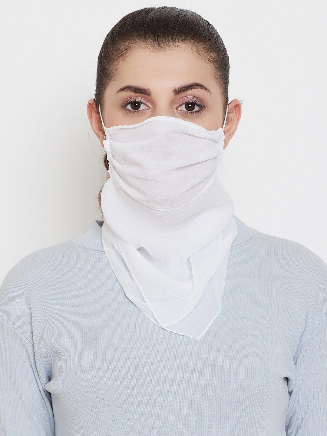 

CHROME & CORAL Women White Solid 2-Ply Reusable Scarf Style Fashion Mask