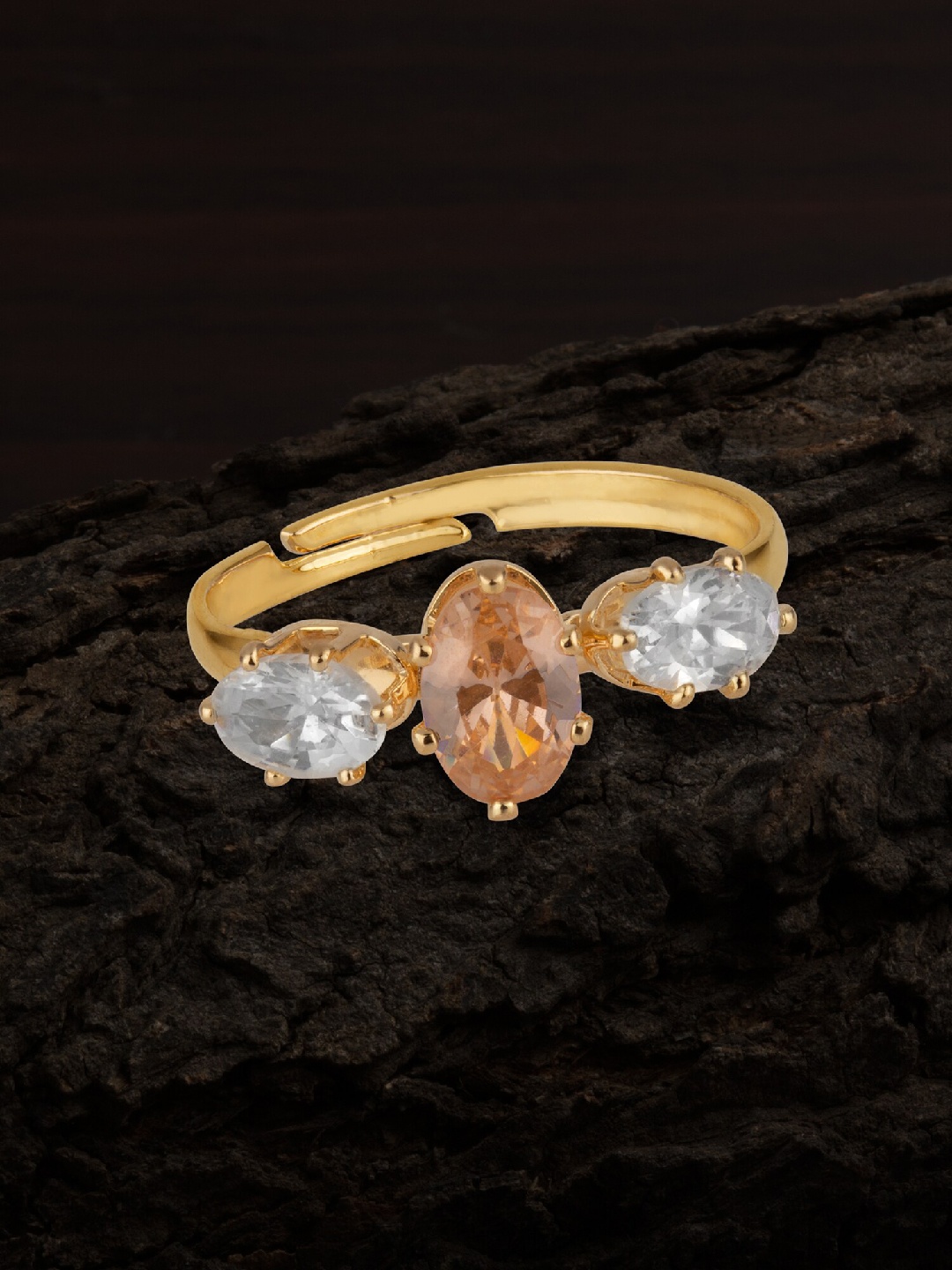 E2O Gold-Plated White Artificial Stone-Studded Handcrafted Adjustable Finger Ring