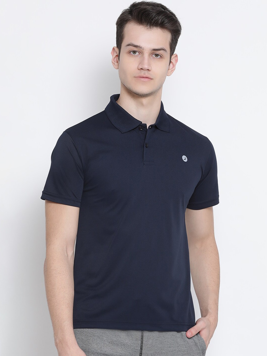 

BUKKUM Men Navy Blue Solid Polo Collar T-shirt