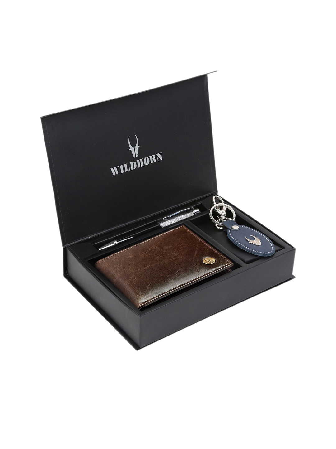 

WildHorn Men Brown & Blue RFID Protected Genuine Leather Accessory Gift Set