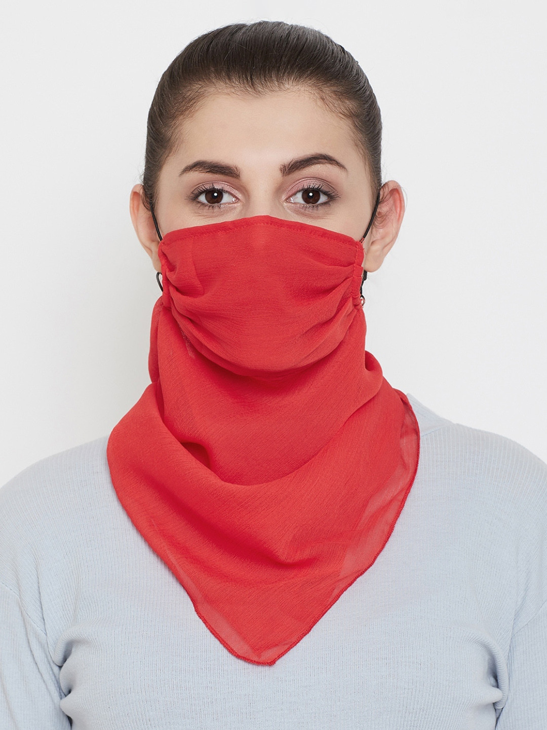 

CHROME & CORAL Women Red Solid 2-Ply Reusable Scarf Style Fashion Mask