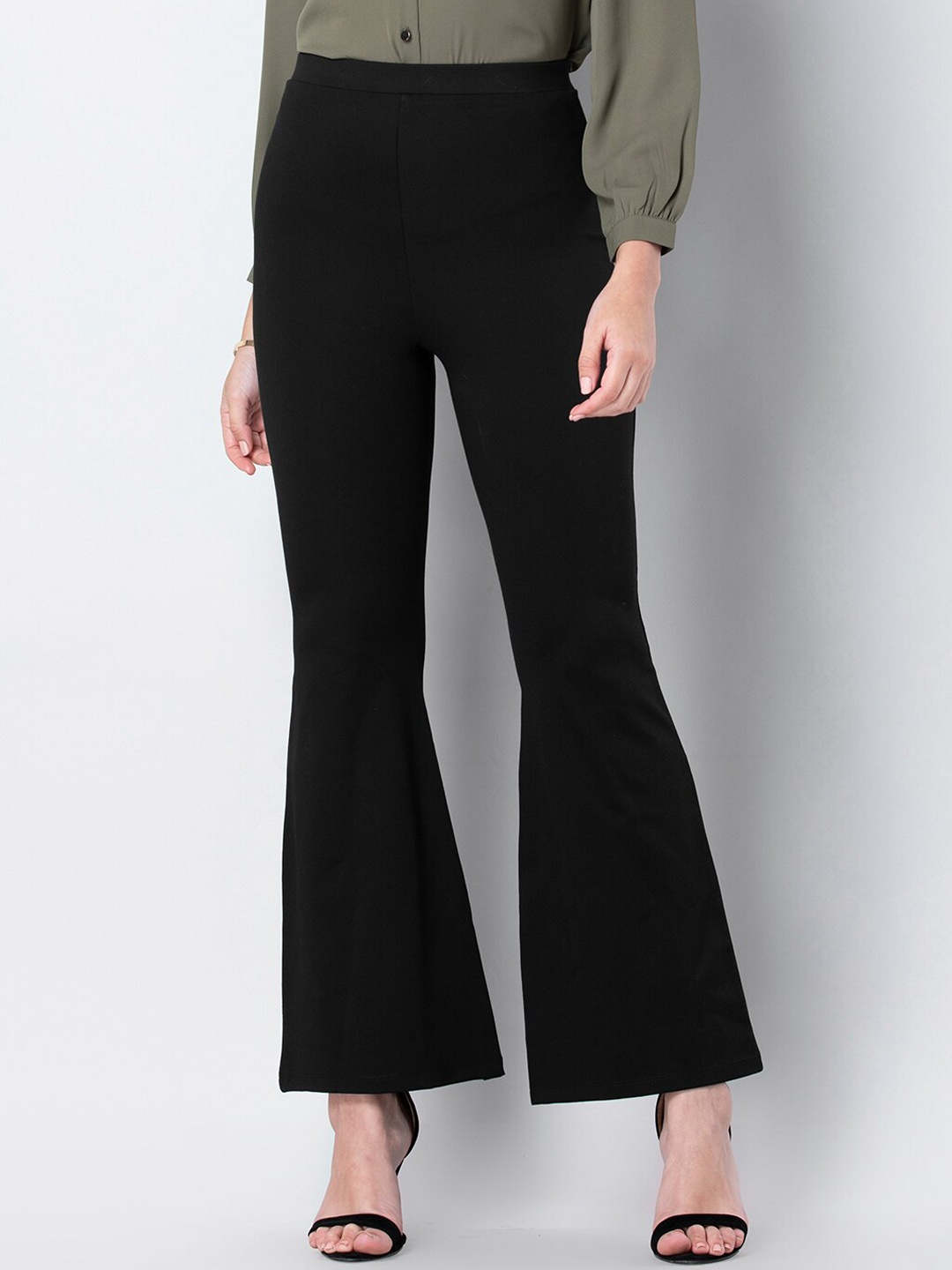 

FabAlley Women Black Solid Flared Treggings