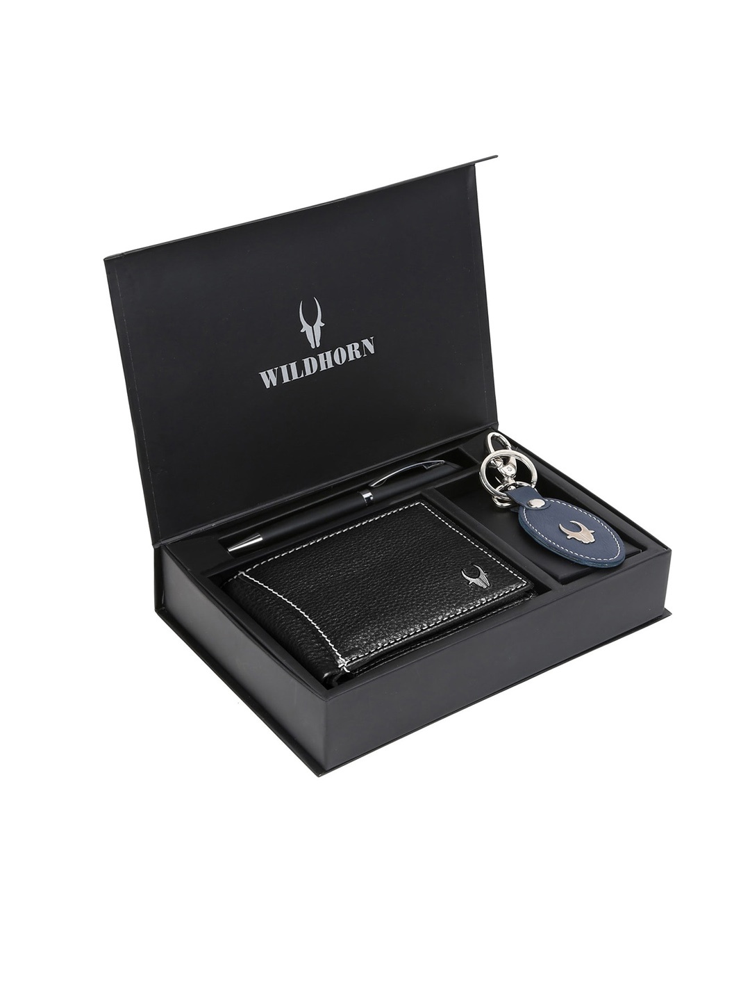 

WildHorn Men Black & Blue RFID Protected Genuine Leather Wallet & Pen Accessory Gift Set