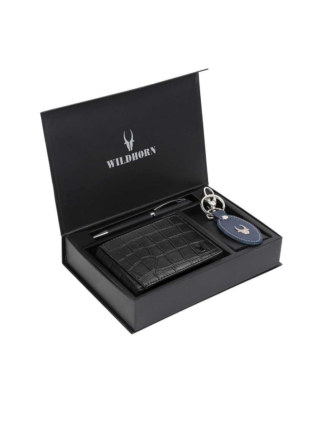 

WildHorn Men Black & Blue RFID Protected Genuine Leather Wallet & Pen Accessory Gift Set
