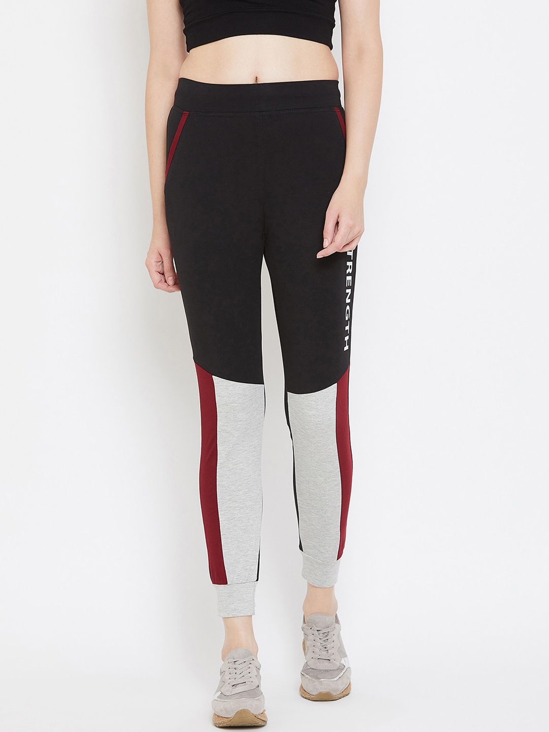 

C9 AIRWEAR Women Black & Grey Colourblocked Slim-Fit Joggers